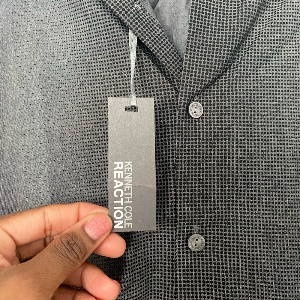 Kenneth Cole Reaction Charcoal Pattern Collard Shirt